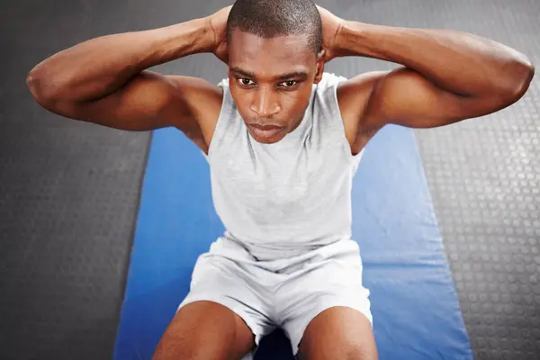Gym Sit Ups Zwarte Man Met Fitness Training Core Training — Stockfoto