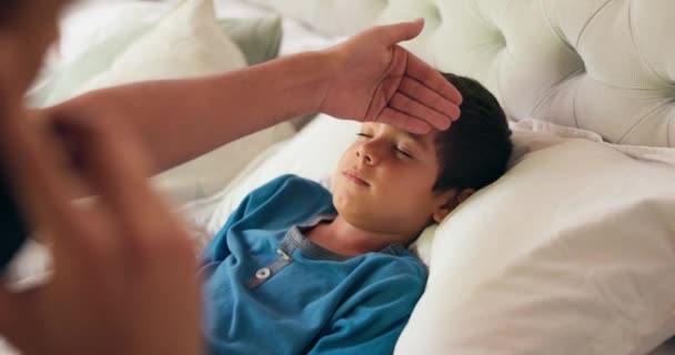 Phone Call Parent Sick Child Fever Bed House Nursing Flu — Stock Video