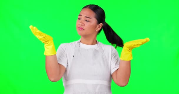 Nettoyage Présentation Heureux Avec Femme Sur Écran Vert Pour Idée — Video