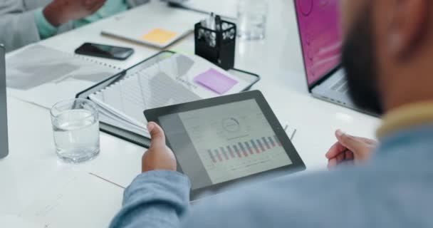 Találkozó Grafikon Üzletemberek Tabletta Hivatalban Pénzügyi Felülvizsgálat Elemzés Statisztika Marketing — Stock videók
