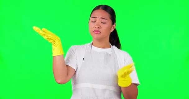 Nettoyage Présentation Réflexion Avec Femme Sur Écran Vert Pour Idée — Video