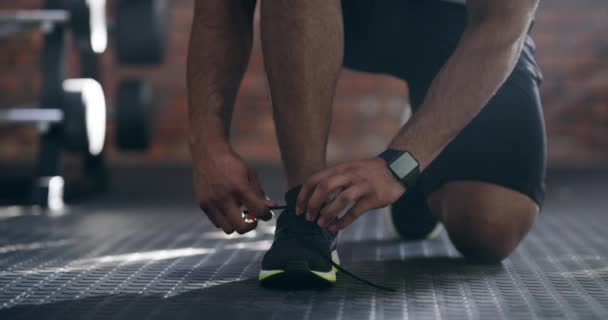 Ноги Галстук Обувь Тренировки Фитнеса Физических Упражнений Решимостью Готовиться Гимназии — стоковое видео