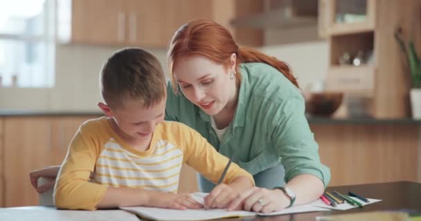 Rodina Vzdělání Matka Učí Svého Syna Domácí Úkoly Nebo Studovat — Stock video