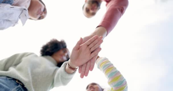 Family Hands Together Team Solidarity Collaboration Celebration Sky Low Angle — Stock Video