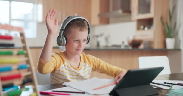 Видеозвонок Электронное Обучение Ребенок Вопросы Аудиотехника Онлайн Классе Домашнем Образовании — стоковое видео