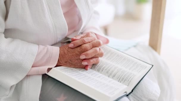 Händerna Äldre Kvinna Eller Bibelstudier För Jesus Kristus Religion Eller — Stockvideo