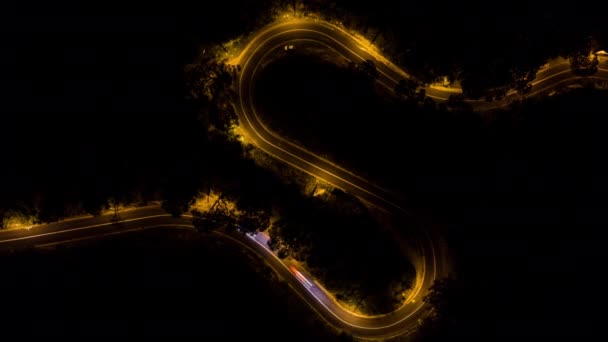 Drona Lotnicza Ulica Noc Timelapse Podróżująca Prędkością Światła Wzdłuż Spiralnej — Wideo stockowe