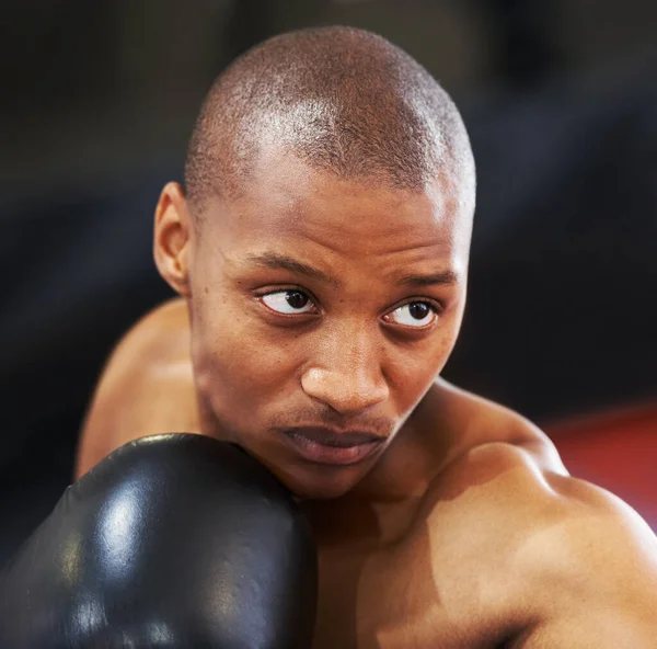 Boxing Gloves Face Black Man Training Fitness Power Workout Challenge — Stock Photo, Image