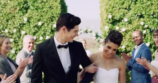 Boda Amor Sonrisa Con Pareja Recepción Para Romance Ceremonia Matrimonio — Vídeo de stock