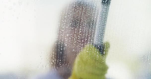 Kadın Pencere Temizlik Için Silecek Sabun Temizlik Parlaklık Net Görüş — Stok video