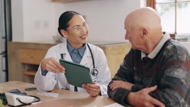 Médico Homem Velho Paciente Tablet Talk Para Resultados Testes Online — Vídeo de Stock