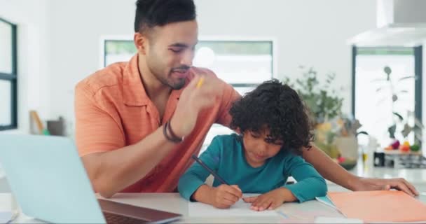 Home School Father Child High Five Celebration Notes Study Info — Αρχείο Βίντεο