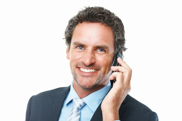 Geschäftsmann Telefonieren Und Lächeln Für Networking Portrait Und Deal Über — Stockfoto