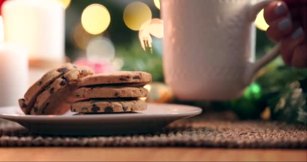 Świąteczny Poranek Kawa Ciasteczka Święto Zimny Dzień Śniadanie Gorące Kakao — Wideo stockowe