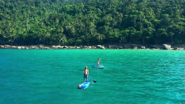 Дрон Люди Або Весло Океані Подорожами Літо Пригодами Свободою Тропічними — стокове відео