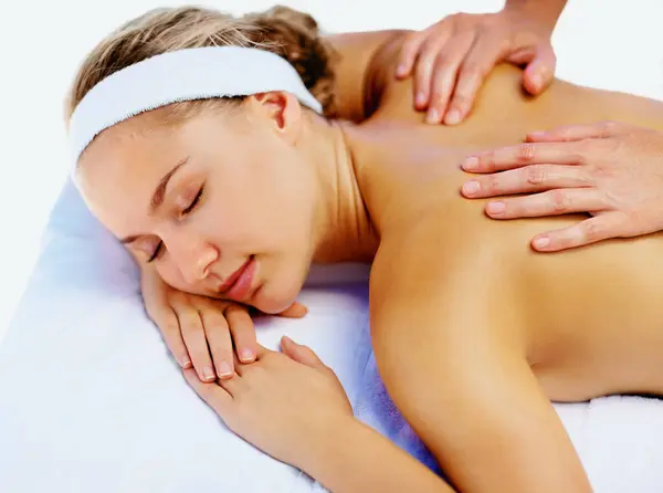 Spa Massage Woman Beauty Therapist Hands Back Wellness Health Salon — Stock Photo, Image