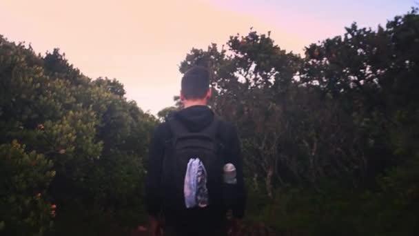 Rückenansicht Sonnenaufgang Oder Naturerlebnis Urlaub Die Berge Erkunden Wellness Wandern — Stockvideo