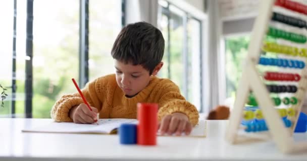 Lernen Hause Matheunterricht Oder Ein Junge Kindergarten Der Auf Wissen — Stockvideo