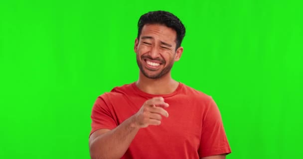 Komik Komik Oder Lachen Mit Einem Mann Auf Grünem Leinwandhintergrund — Stockvideo