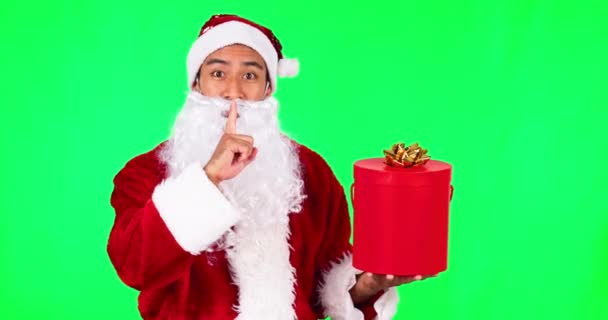 グリーンスクリーン サンタとクリスマスプレゼント プロモーションや販売のための驚きと秘密の贈り物やマーケティング Xmas 肖像画やお祝いの休日 お祝いや衣装の男のための広告 — ストック動画