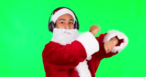 Tanec Hudba Santa Man Zelené Obrazovce Studiu Izolované Pozadí Vánoční — Stock video