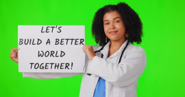 Πράσινη Οθόνη Ιατρός Γυναίκα Γιατρός Μήνυμα Στην Πινακίδα Υγειονομική Περίθαλψη — Αρχείο Βίντεο