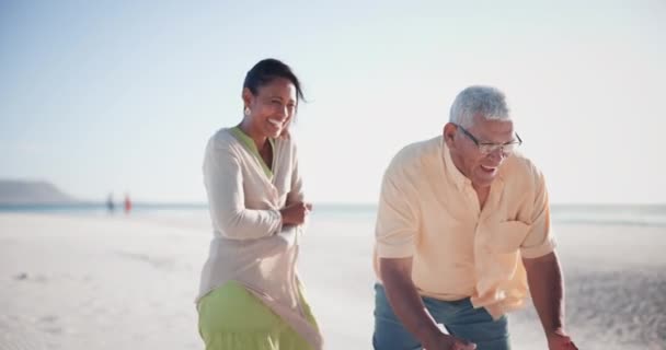 Nonni Bimbi Abbracci Sulla Spiaggia Amore Vacanze Avventura Vacanza Mare — Video Stock