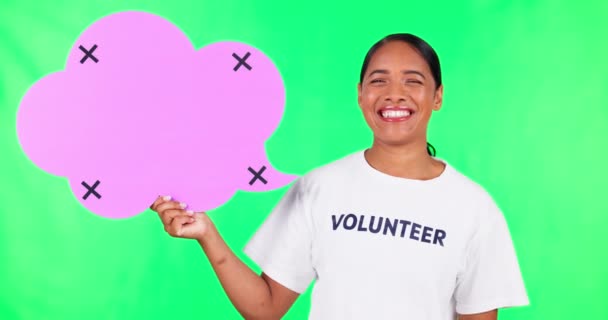 Burbuja Del Habla Voluntaria Mujer Pantalla Verde Para Comunicación Apoyo — Vídeo de stock