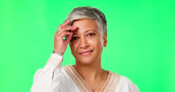 Skønhed Ansigt Senior Kvinde Green Screen Studie Wellness Hudpleje Selvkærlighed – Stock-video