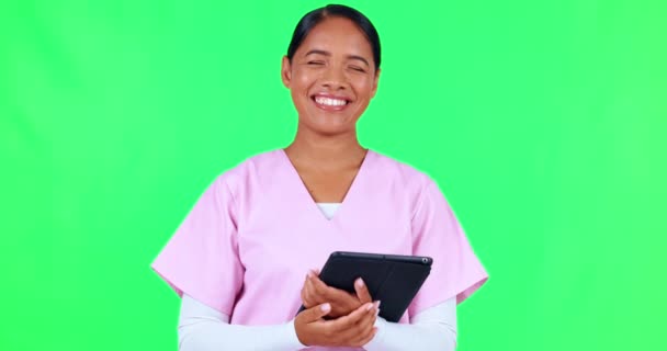 Врач Таблетки Женщина Зеленом Экране Телездравоохранении Здравоохранении Управлении Больницей Уход — стоковое видео