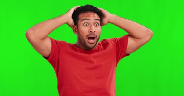 Choque Celebración Hombre Estudio Con Pantalla Verde Para Omg Wow — Vídeos de Stock