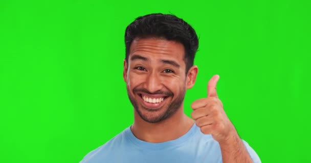 Polegares Para Cima Motivação Emoji Com Homem Fundo Tela Verde — Vídeo de Stock