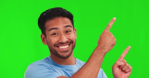 Gösterişli Heyecanlı Asyalı Adamın Yüzü Yeşil Ekranda Promosyon Markalaşma Seçim — Stok video