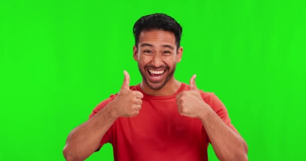 Pulgares Hacia Arriba Pantalla Verde Retrato Hombre Con Como Gracias — Vídeos de Stock