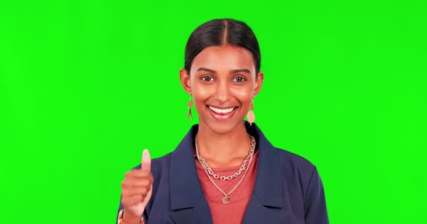 Pulgares Hacia Arriba Apoyo Cara Mujer Pantalla Verde Para Motivación — Vídeos de Stock