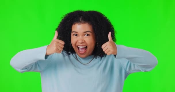 Kadın Yüz Mutlu Başparmaklar Yukarı Yeşil Ekran Hareketi Emojisi Stüdyo — Stok video