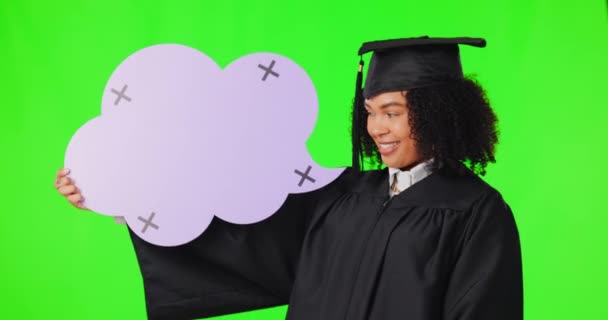 Speech Bubble Graduation Woman Green Screen Communication Voice College Forum — Stock Video
