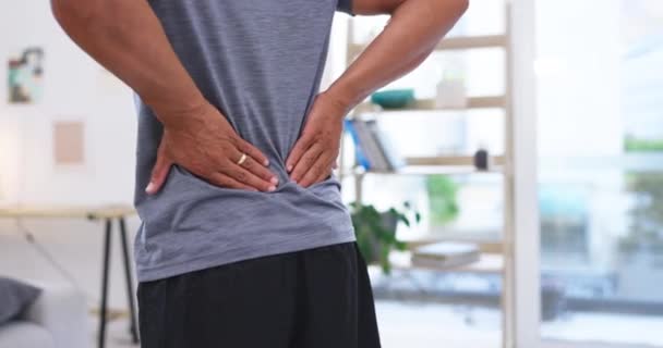 Hands Back Pain Injury Black Man His Home Holding His — Stock Video