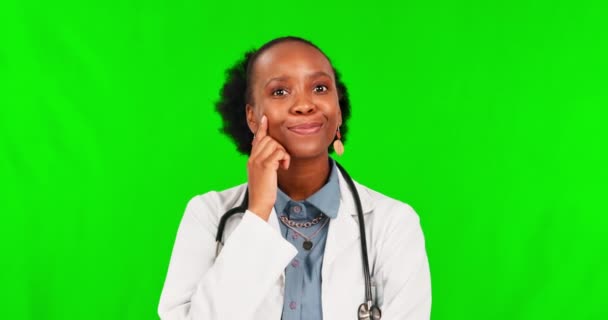 Pensamiento Idea Médico Con Mujer Negra Pantalla Verde Para Solución — Vídeo de stock
