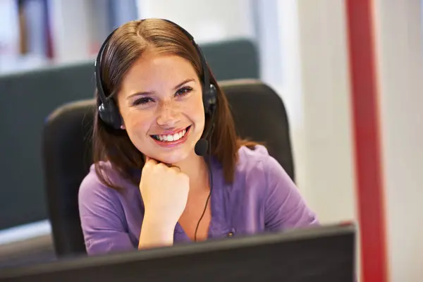 Atención Cliente Sonrisa Retrato Mujer Profesional Recepcionista Agente Trabajo Administración — Foto de Stock