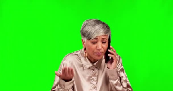 Rozmowa Telefoniczna Kłótnia Frustracja Kobietą Zielonym Ekranie Studio Kłócącą Się — Wideo stockowe