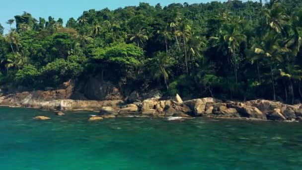 Drone Océano Árboles Con Rocas Verano Para Vacaciones Vacaciones Destino — Vídeos de Stock
