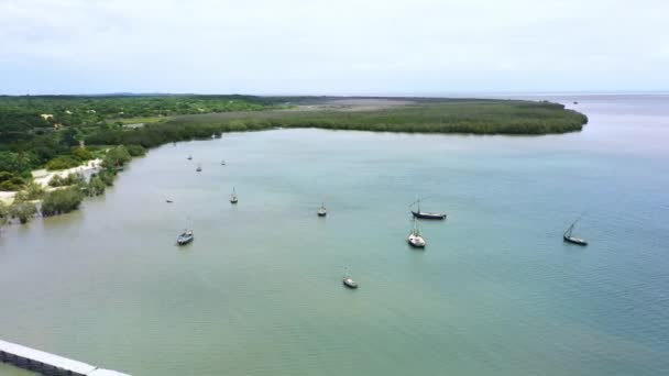Drone Łodzie Lub Żeglarstwo Morzu Wyspie Cel Podróży Lub Tropikalnej — Wideo stockowe