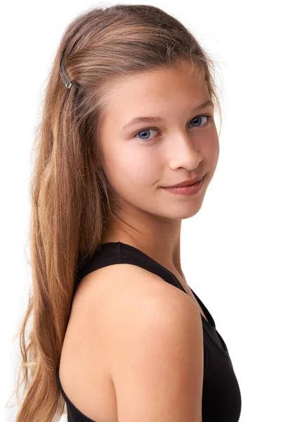 Portrait Soin Des Cheveux Enfant Heureux Avec Des Cosmétiques Beauté — Photo