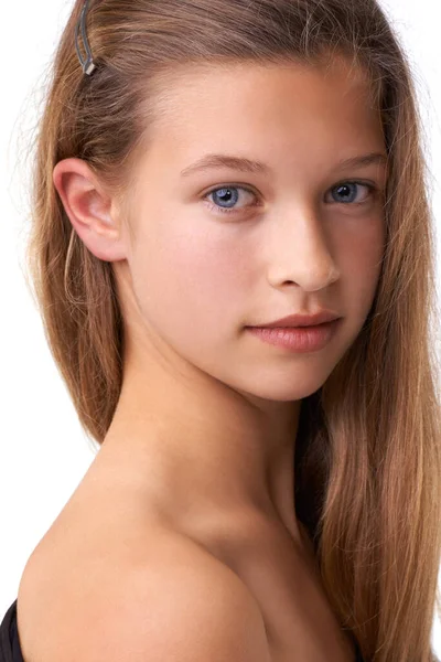 Portrait Adolescent Soins Beauté Enfant Avec Cosmétiques Pour Visage Maquillage — Photo