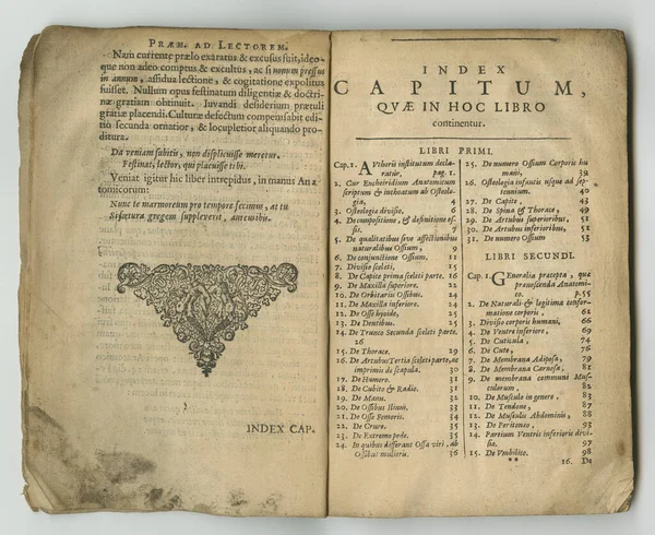 Antikes Medizinisches Buch Wissen Oder Antike Informationen Inhaltsseite Oder Index — Stockfoto