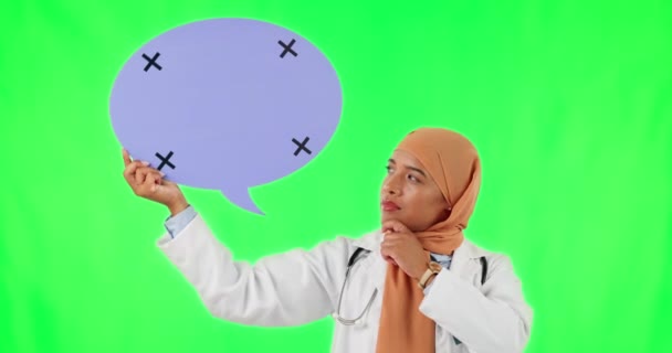 Idea Bolla Discorso Dottore Con Faccia Donna Musulmana Schermo Verde — Video Stock