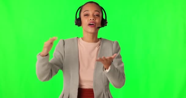 Yeşil Ekran Çağrı Merkezi Stüdyo Arka Planında Müşteri Hizmetlerinde Danışmanlık — Stok video