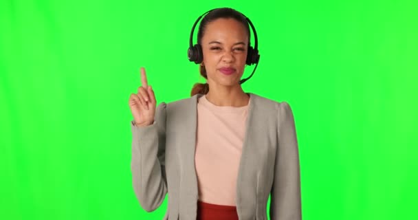 Twarz Call Center Kobieta Show Zielony Ekran Agenta Telemarketingowego Tle — Wideo stockowe