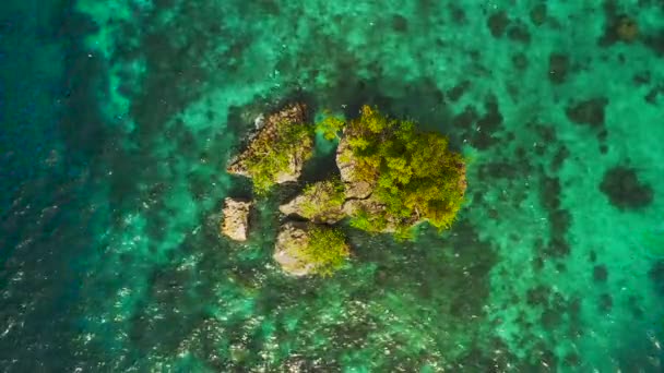 Drone Ilha Rocha Com Pássaros Oceano Para Aventura Tropical Ecossistema — Vídeo de Stock